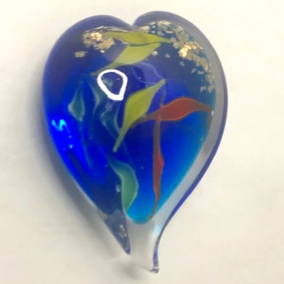 VTG Murano Glass Art, Heart Shaped Cobalt Blue Hand Blown Glass Paperweight - Picture 1 of 13